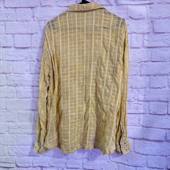 Free People Yellow and off white button up blouse Sz M BOHO - Picture 3 of 6